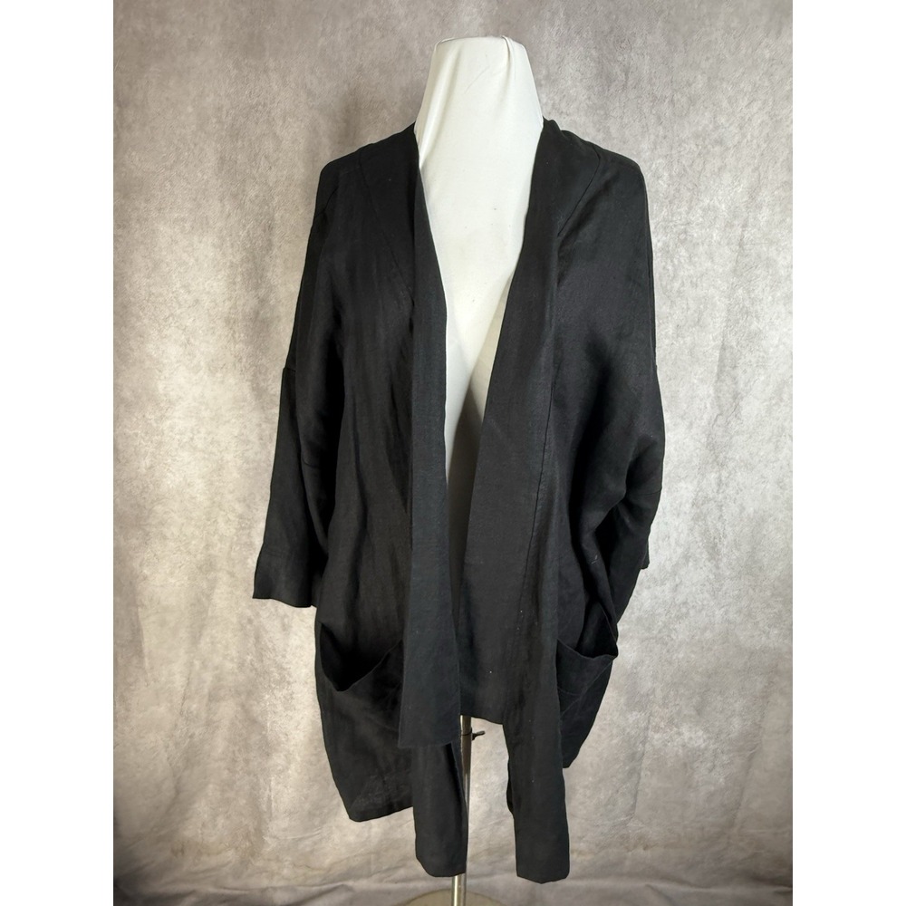 Linen Handmade Studio Open Kimono Jacket In Black One Size